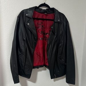 torrid Black Faux Leather Moto Jacket with Red Lining (Women)